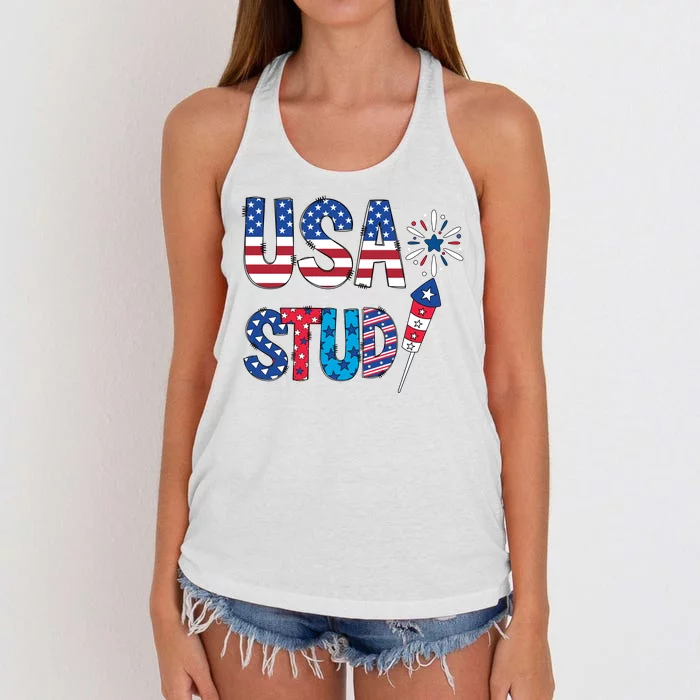 USA Stud 4th Of July Firework Cute Women's Knotted Racerback Tank