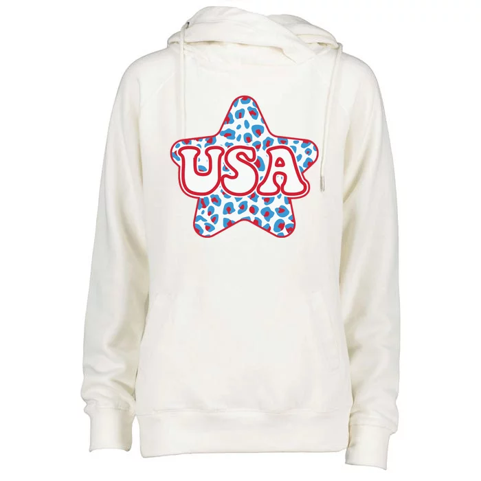 USA Star 4th Of July Festive Holiday Womens Funnel Neck Pullover Hood