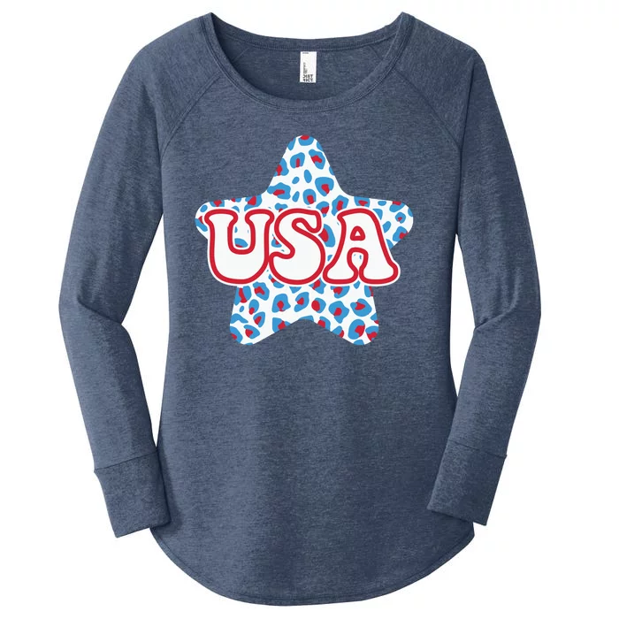 USA Star 4th Of July Festive Holiday Women's Perfect Tri Tunic Long Sleeve Shirt