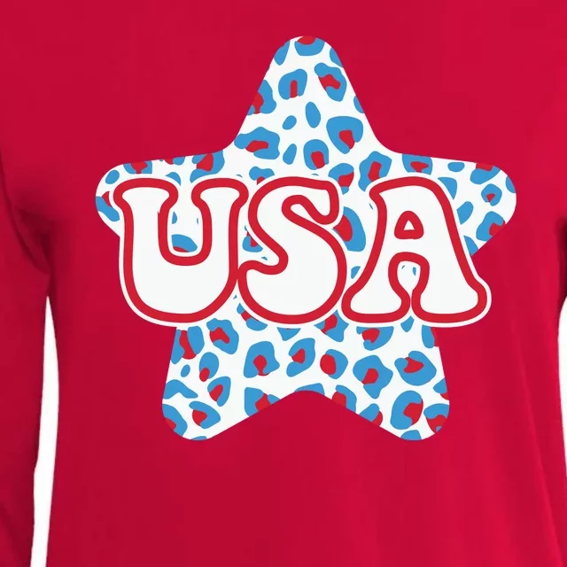 USA Star 4th Of July Festive Holiday Womens Cotton Relaxed Long Sleeve T-Shirt