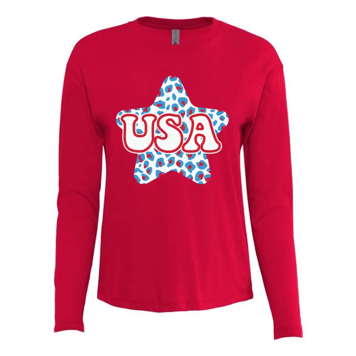 USA Star 4th Of July Festive Holiday Womens Cotton Relaxed Long Sleeve T-Shirt