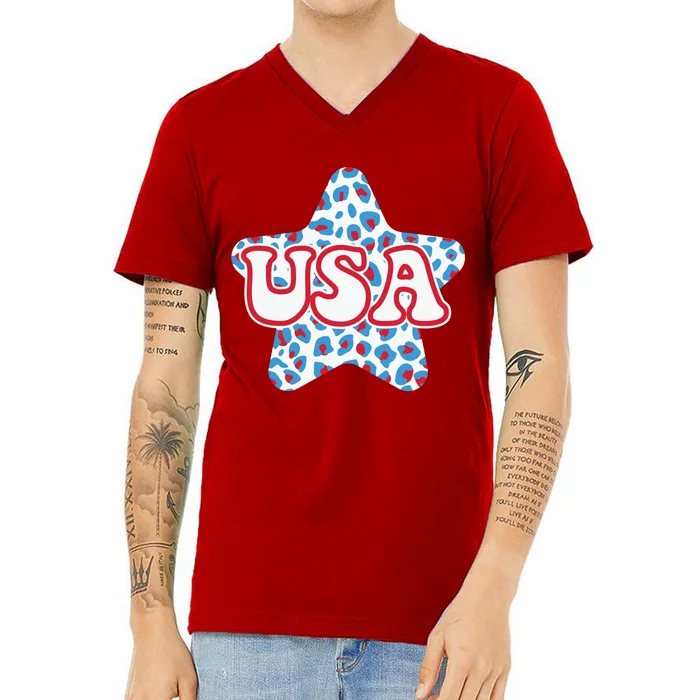 USA Star 4th Of July Festive Holiday V-Neck T-Shirt