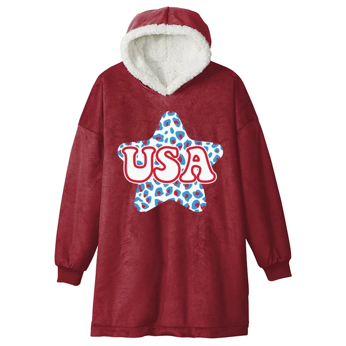 USA Star 4th Of July Festive Holiday Hooded Wearable Blanket