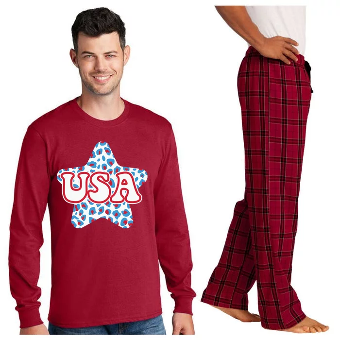 USA Star 4th Of July Festive Holiday Long Sleeve Pajama Set