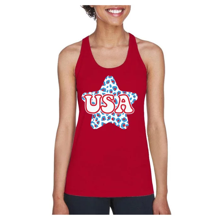 USA Star 4th Of July Festive Holiday Women's Racerback Tank