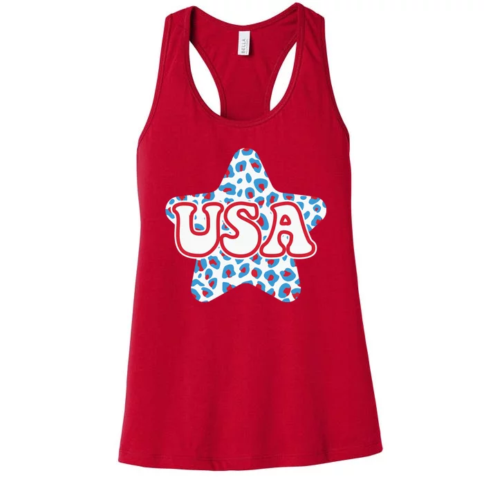 USA Star 4th Of July Festive Holiday Women's Racerback Tank