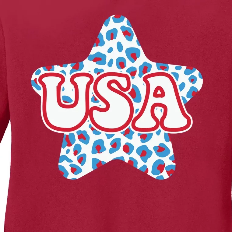 USA Star 4th Of July Festive Holiday Ladies Long Sleeve Shirt