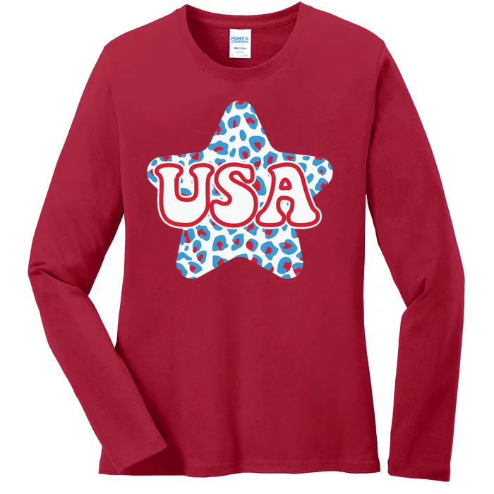 USA Star 4th Of July Festive Holiday Ladies Long Sleeve Shirt