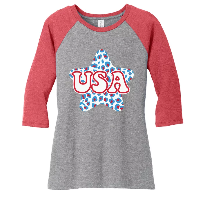 USA Star 4th Of July Festive Holiday Women's Tri-Blend 3/4-Sleeve Raglan Shirt