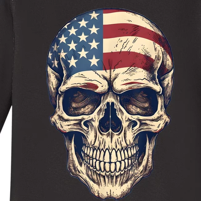 Usa Skull 4th Of Julay Scary Usa Skull Men Women Baby Long Sleeve Bodysuit