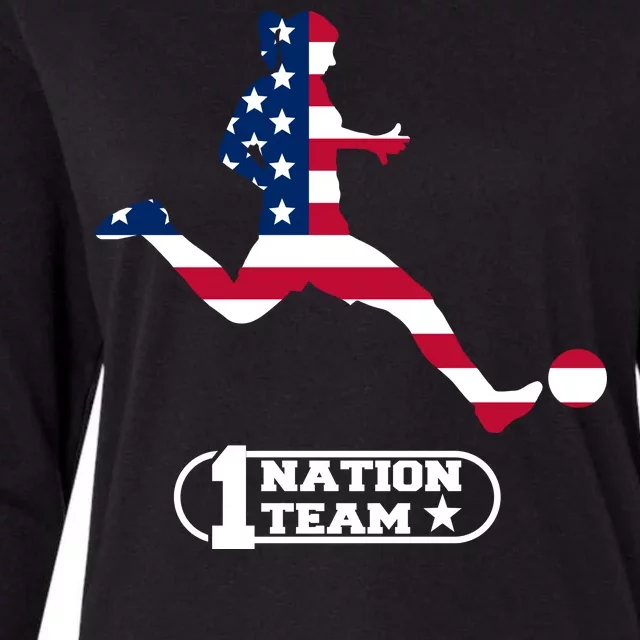 USA 1 Nation Soccer Team Womens Cotton Relaxed Long Sleeve T-Shirt