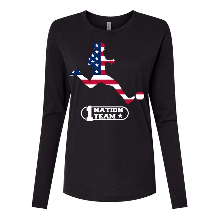 USA 1 Nation Soccer Team Womens Cotton Relaxed Long Sleeve T-Shirt