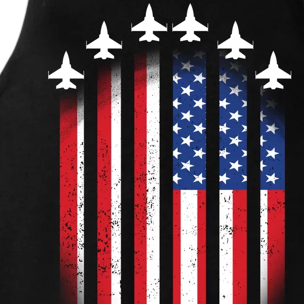 USA Air Force Jets American Flag Ladies Tri-Blend Wicking Tank