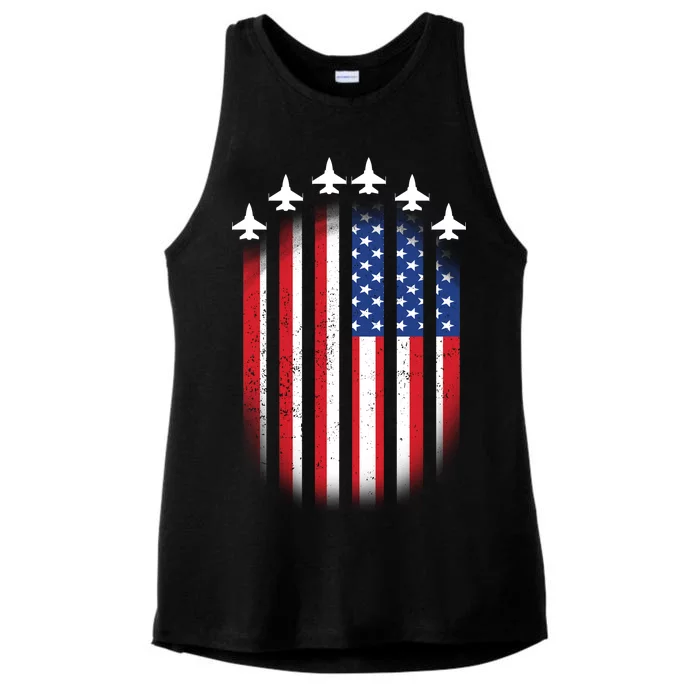 USA Air Force Jets American Flag Ladies Tri-Blend Wicking Tank