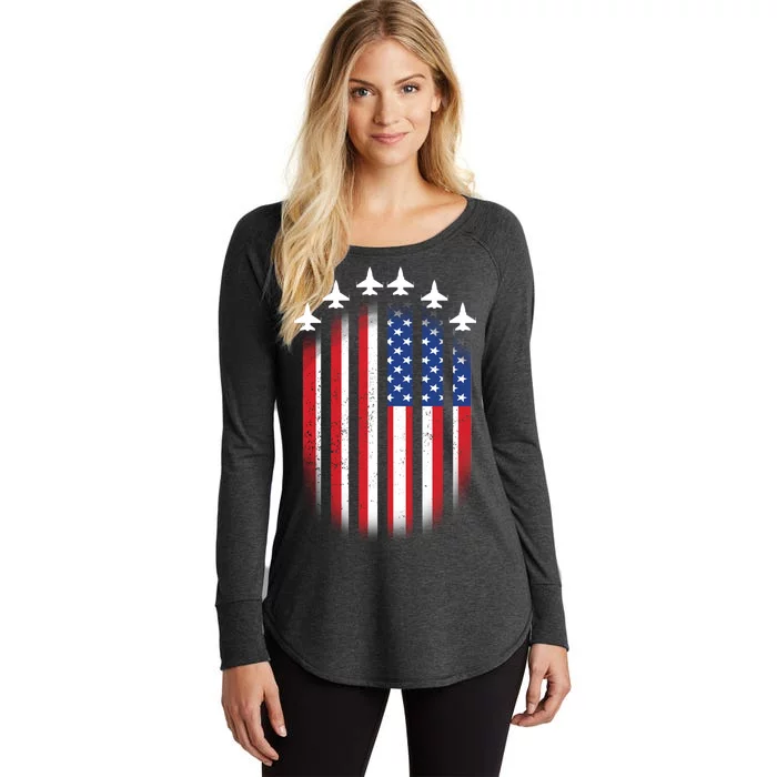 USA Air Force Jets American Flag Women's Perfect Tri Tunic Long Sleeve Shirt