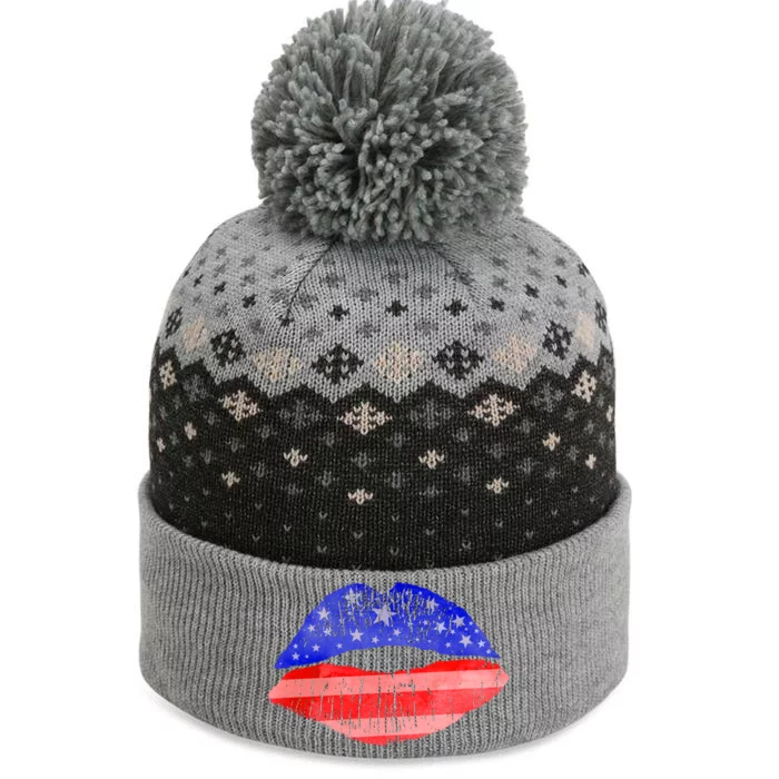 USA American Flag Lipstick Print The Baniff Cuffed Pom Beanie