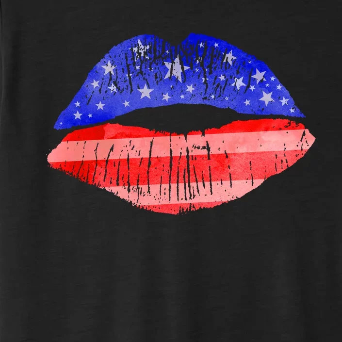 USA American Flag Lipstick Print ChromaSoft Performance T-Shirt