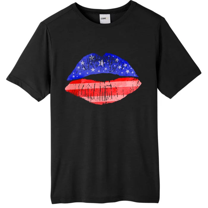 USA American Flag Lipstick Print ChromaSoft Performance T-Shirt