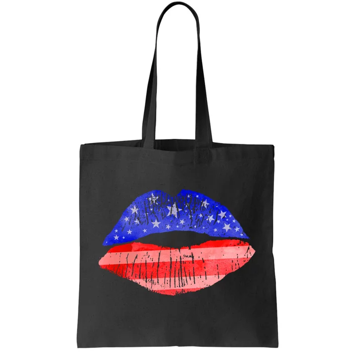 USA American Flag Lipstick Print Tote Bag