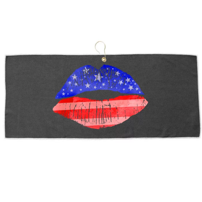 USA American Flag Lipstick Print Large Microfiber Waffle Golf Towel