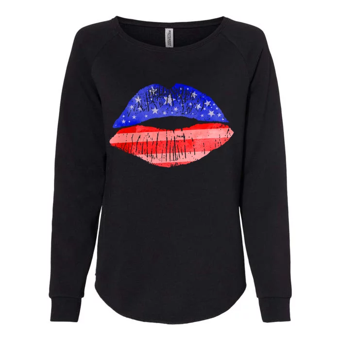 USA American Flag Lipstick Print Womens California Wash Sweatshirt