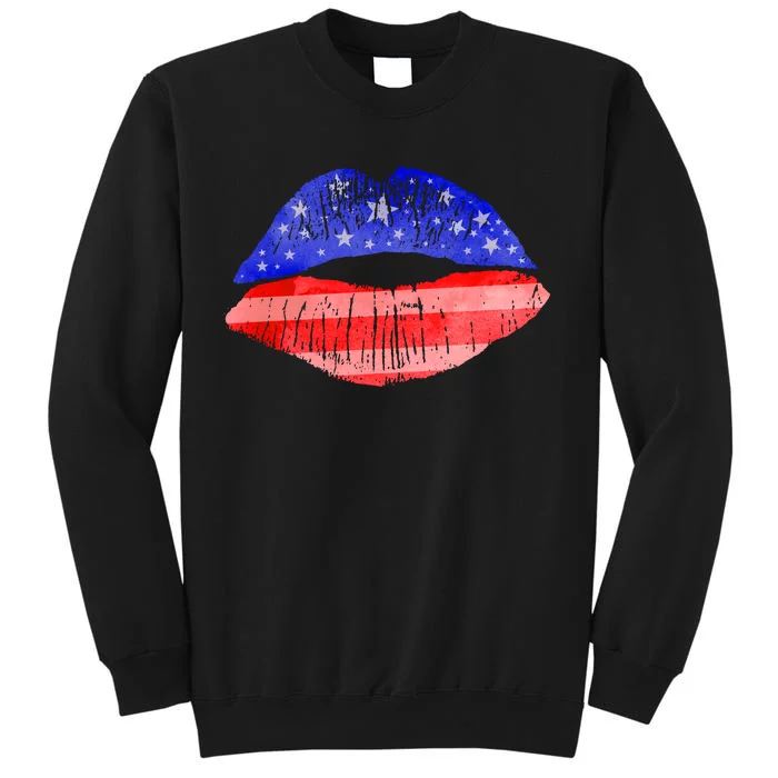 USA American Flag Lipstick Print Tall Sweatshirt