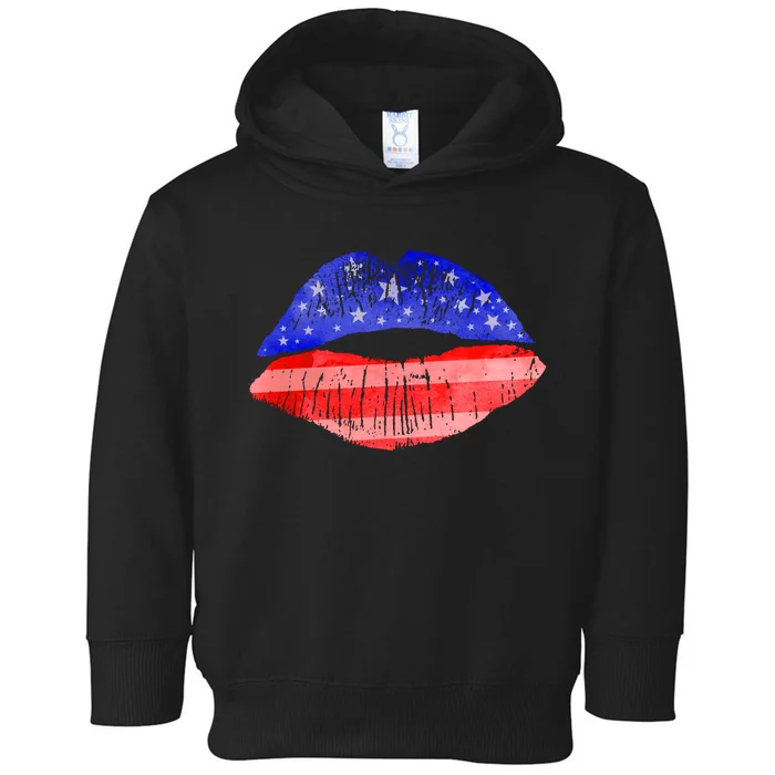 USA American Flag Lipstick Print Toddler Hoodie