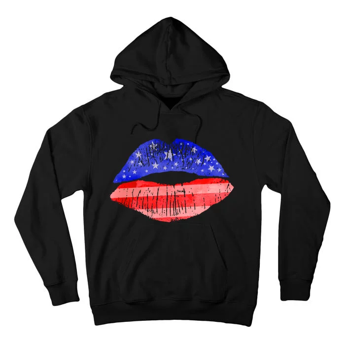 USA American Flag Lipstick Print Tall Hoodie