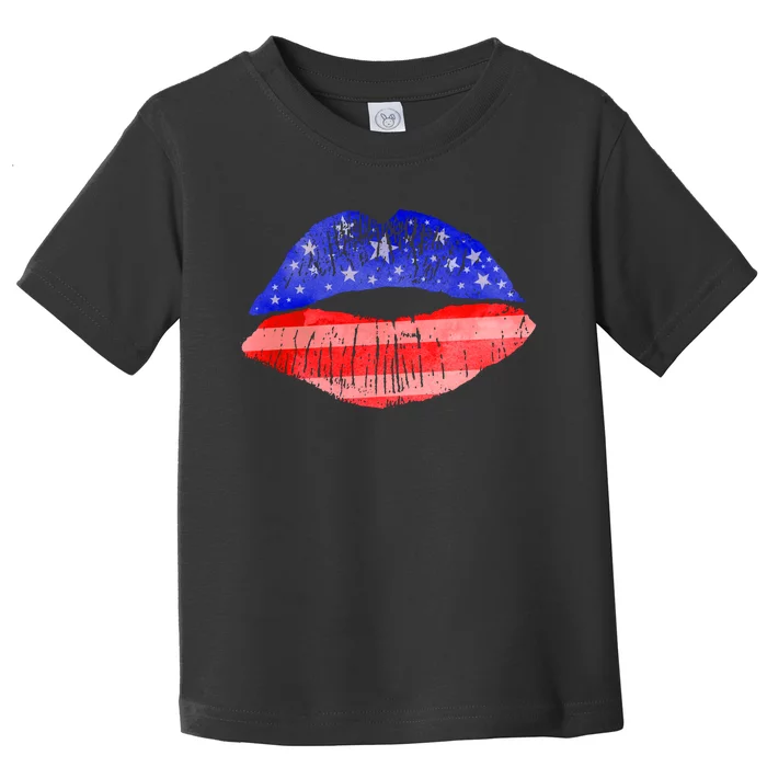 USA American Flag Lipstick Print Toddler T-Shirt