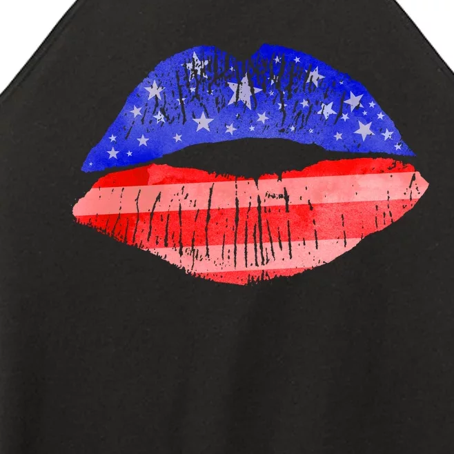 USA American Flag Lipstick Print Women’s Perfect Tri Rocker Tank