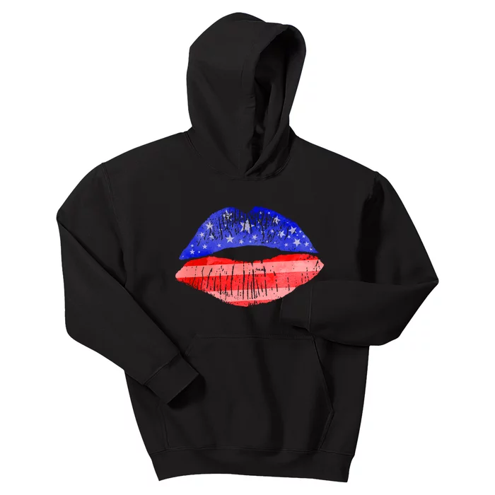 USA American Flag Lipstick Print Kids Hoodie