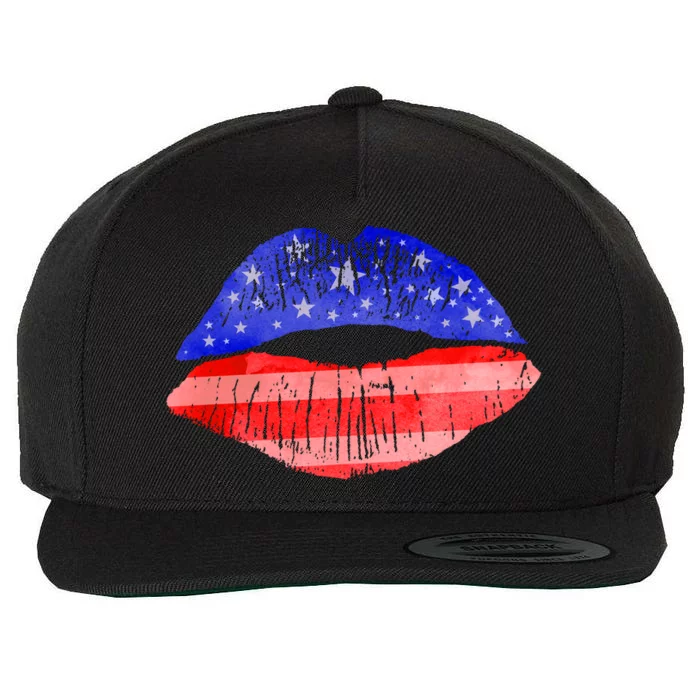 USA American Flag Lipstick Print Wool Snapback Cap