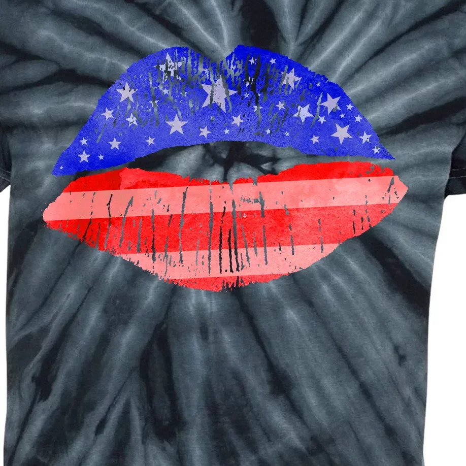 USA American Flag Lipstick Print Kids Tie-Dye T-Shirt