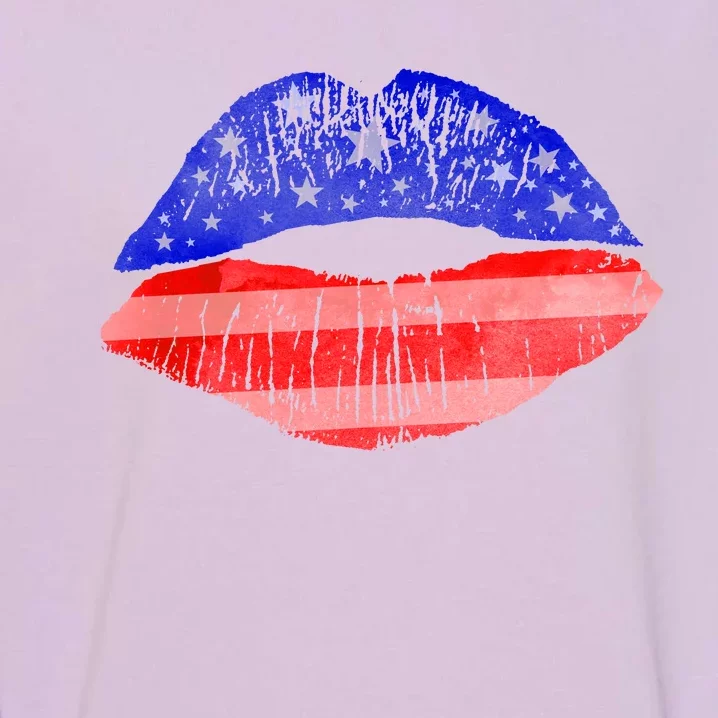 USA American Flag Lipstick Print Garment-Dyed Sweatshirt