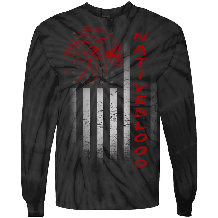 USA American Flag Native Blood Tie-Dye Long Sleeve Shirt