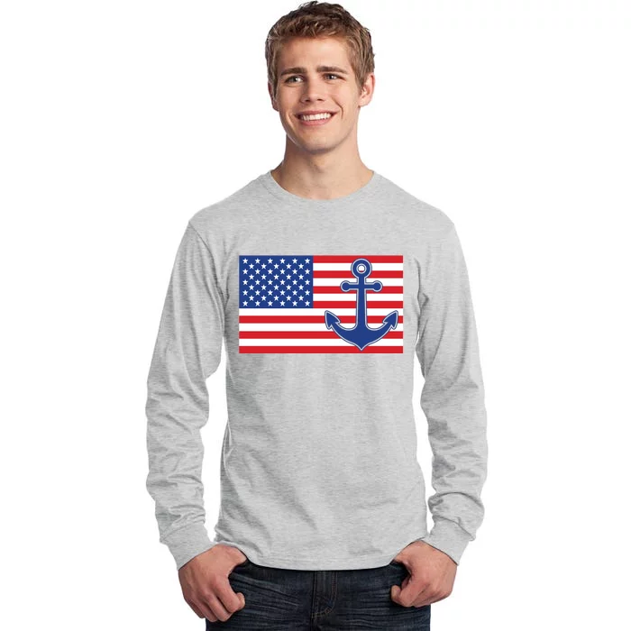 USA American Nautical Anchor Flag Tall Long Sleeve T-Shirt