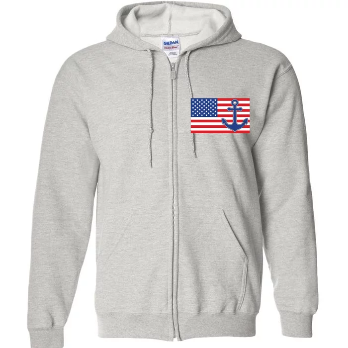 USA American Nautical Anchor Flag Full Zip Hoodie