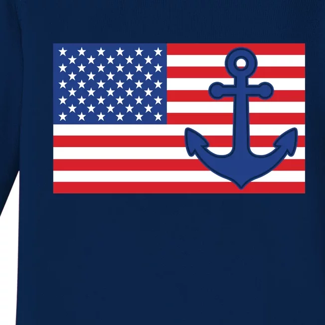 USA American Nautical Anchor Flag Baby Long Sleeve Bodysuit