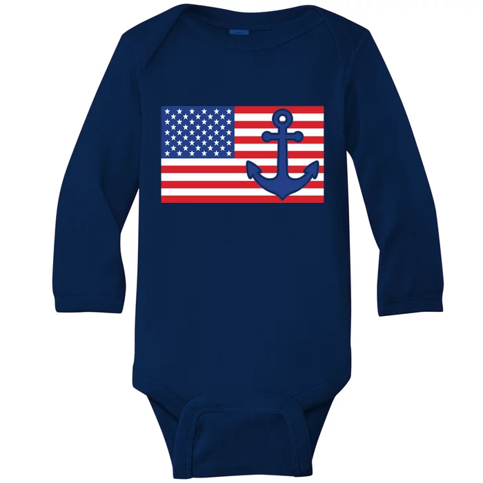 USA American Nautical Anchor Flag Baby Long Sleeve Bodysuit