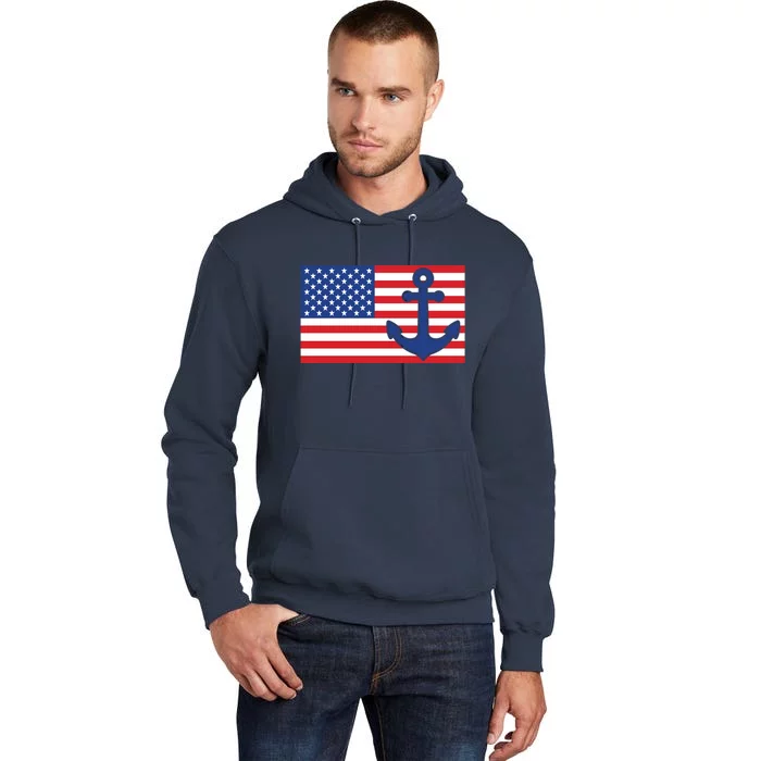 USA American Nautical Anchor Flag Tall Hoodie