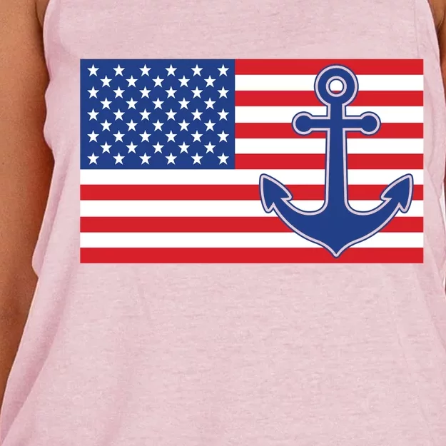 USA American Nautical Anchor Flag Women's Knotted Racerback Tank