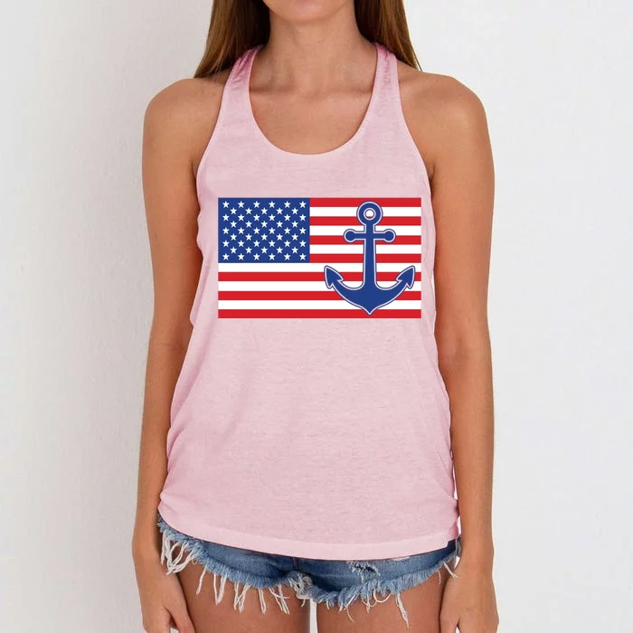 USA American Nautical Anchor Flag Women's Knotted Racerback Tank