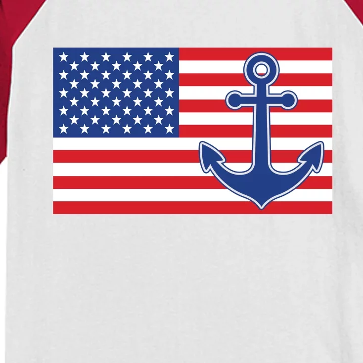 USA American Nautical Anchor Flag Kids Colorblock Raglan Jersey