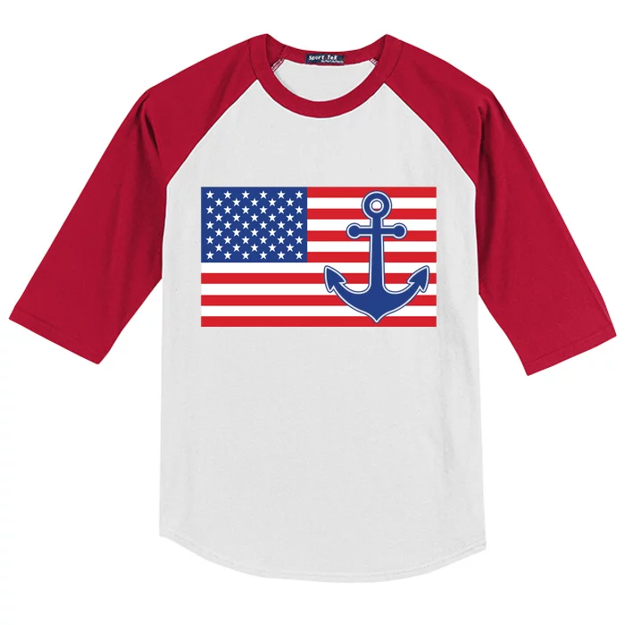 USA American Nautical Anchor Flag Kids Colorblock Raglan Jersey