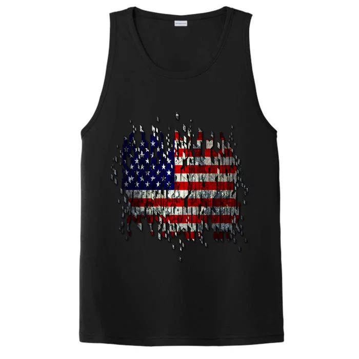 USA American Ripped Torn Flag Performance Tank