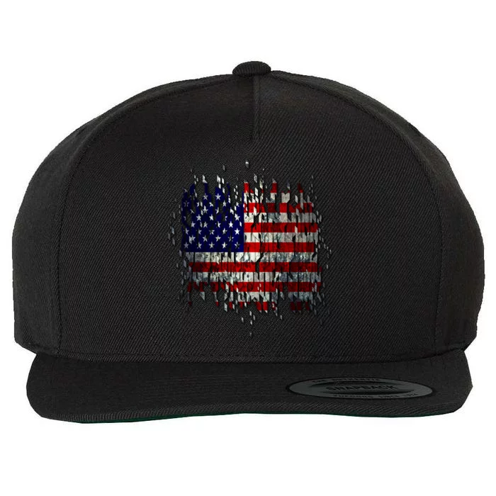 USA American Ripped Torn Flag Wool Snapback Cap