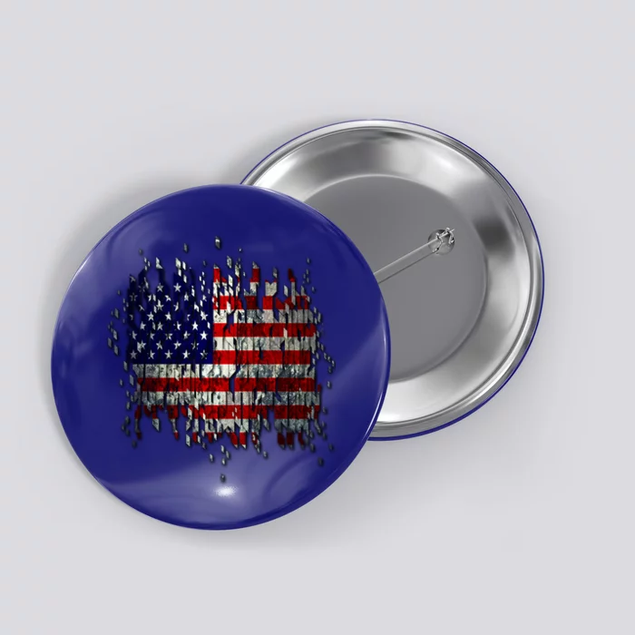 USA American Ripped Torn Flag Button