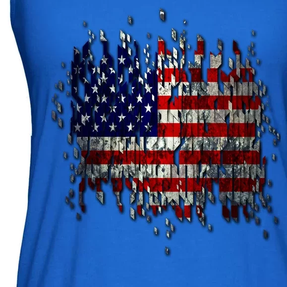 USA American Ripped Torn Flag Ladies Essential Flowy Tank