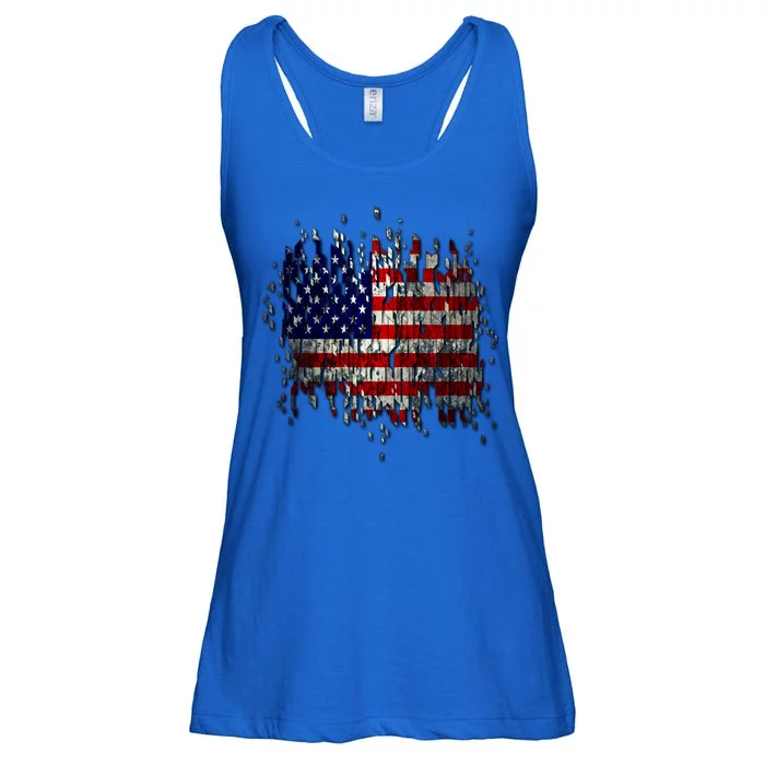 USA American Ripped Torn Flag Ladies Essential Flowy Tank