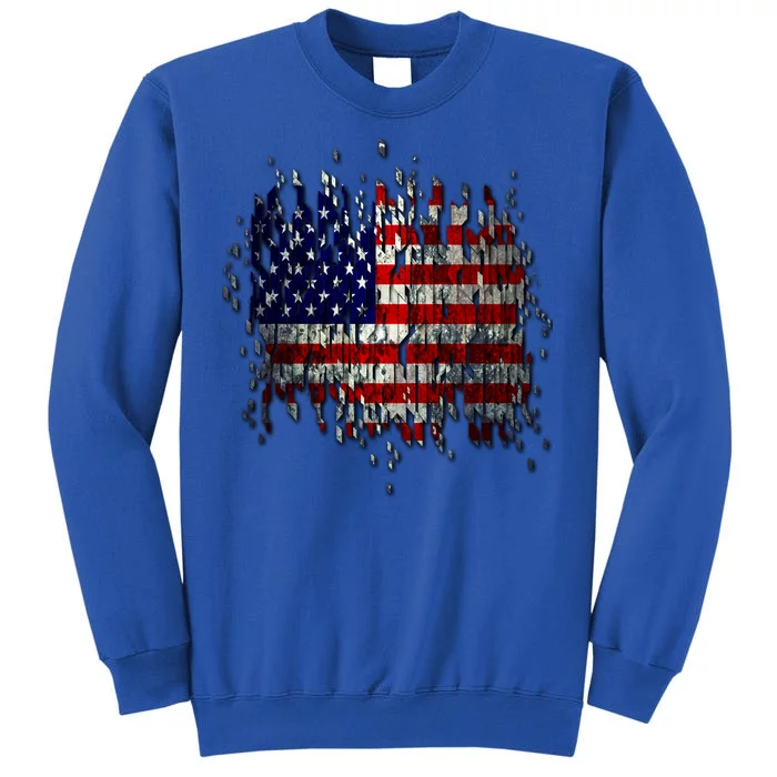 USA American Ripped Torn Flag Tall Sweatshirt